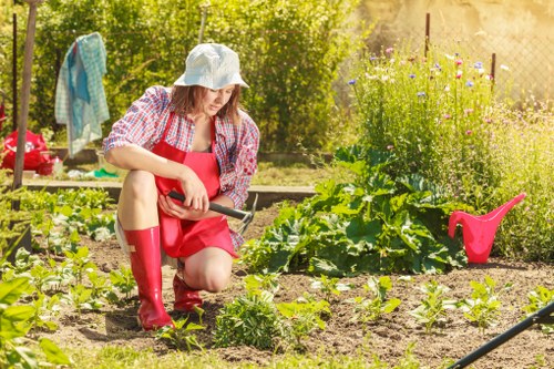 Professional landscapers designing a Southgate garden with sustainable practices